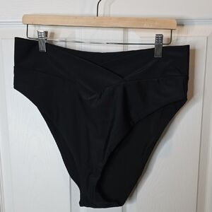 NWT Aerie High Cut Cheeky Crossover Bikini Bottom in Black, Women's Size XXL